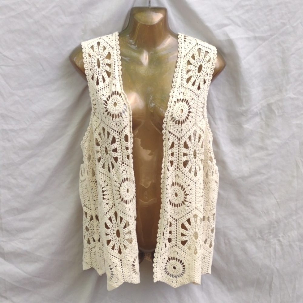 Cotton Boho Chic Bohemian crochet style vest 100% cotton